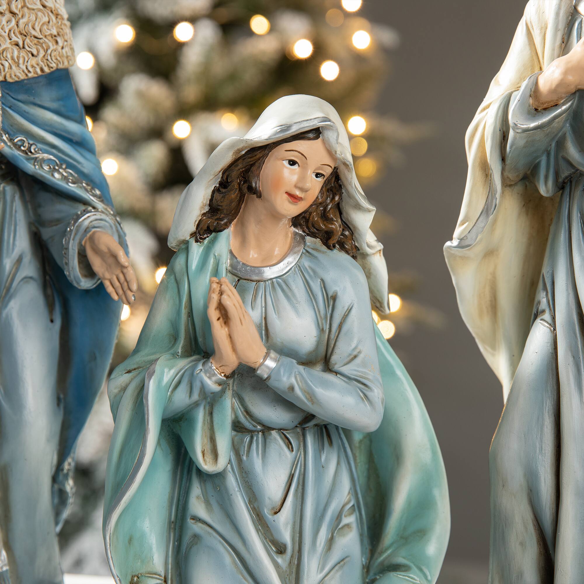Glitzhome® Oversized Deluxe Blue Resin Nativity Figurine Set